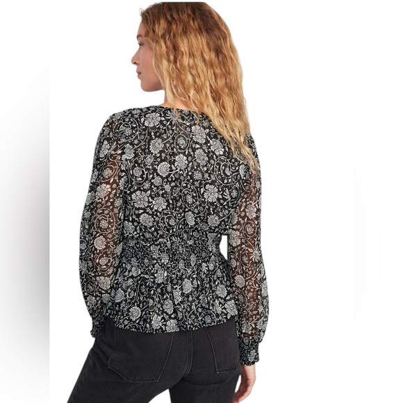 OLD NAVY Black Floral Boho Top Blouse V Neck Empire Waist 3X Witchy Whimsy - Picture 2 of 13